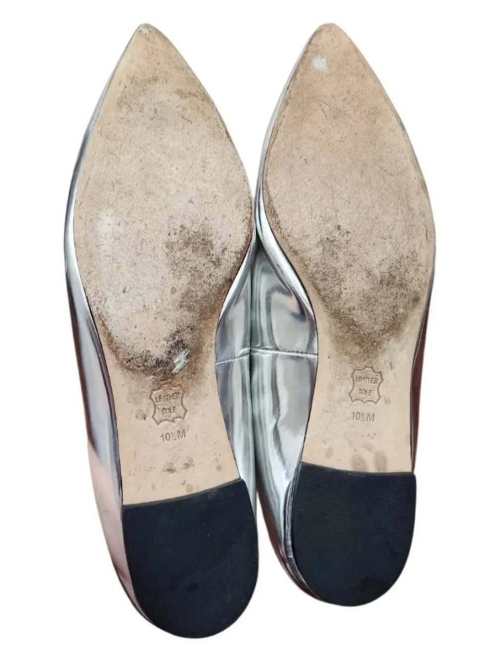 Tory Burch Silver Metallic Leather Pointed Toe Logo Ballet Flats Women's 10.5M